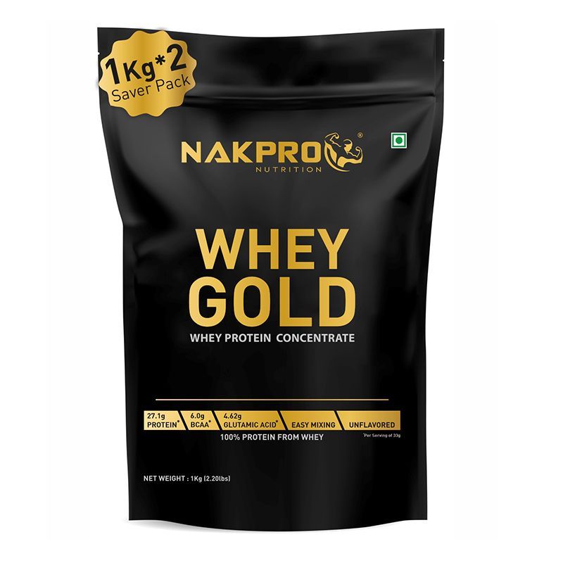 NAKPRO Gold Whey Protein Concentrate Supplement Powder - Unflavoured